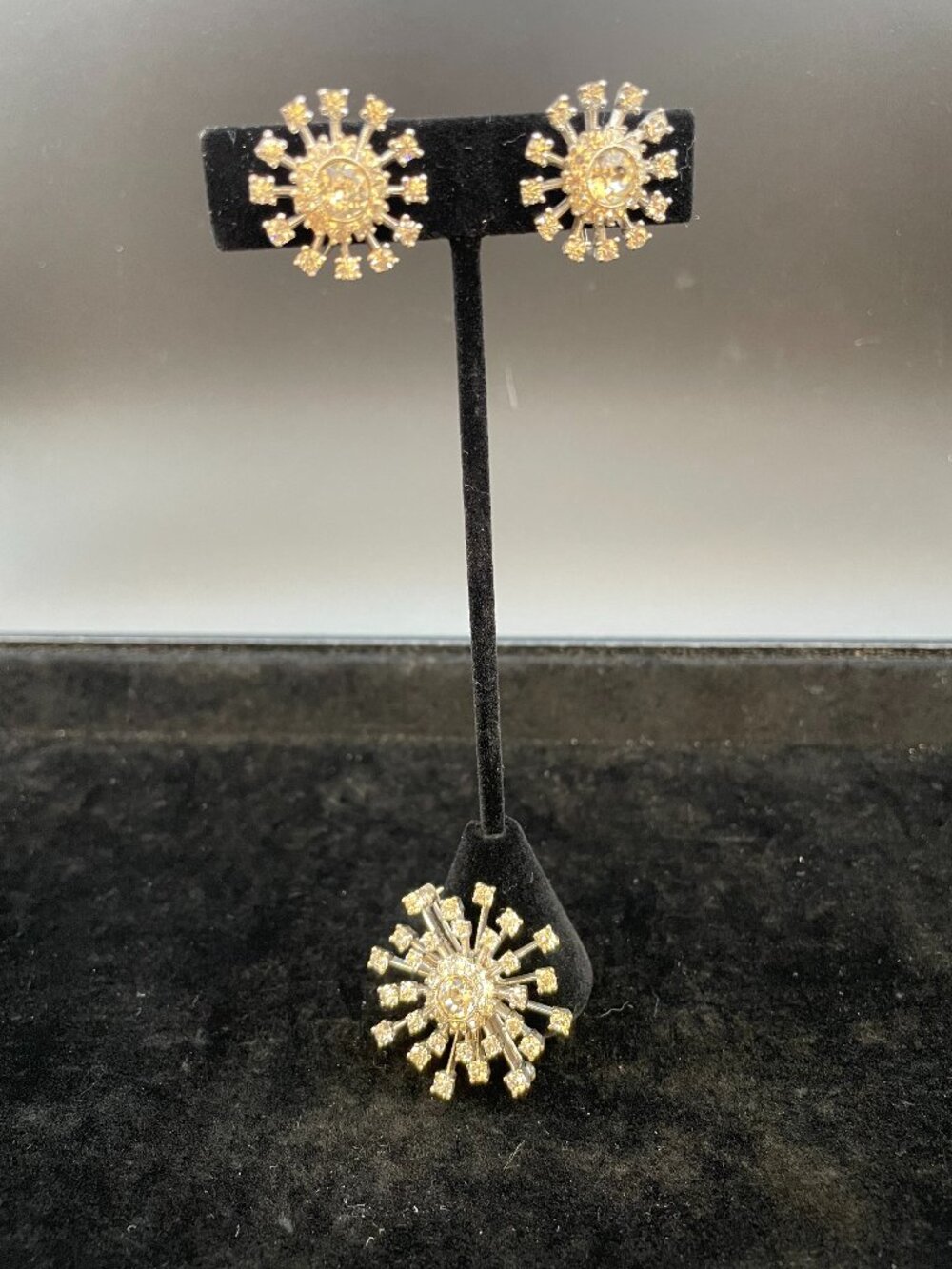 Vintage 1950's Demi-Parure Atomic Starburst Brooch and Earring Set